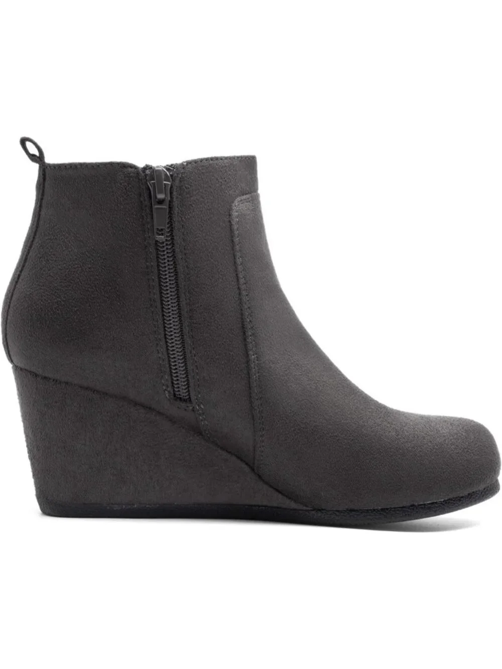 Women's Grey Faux Suede Cushioned Insole Fashion Wedges Casual Ankle Boots